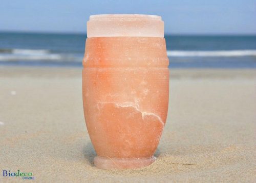 De mini zee-urn van Himalaya zout op het strand