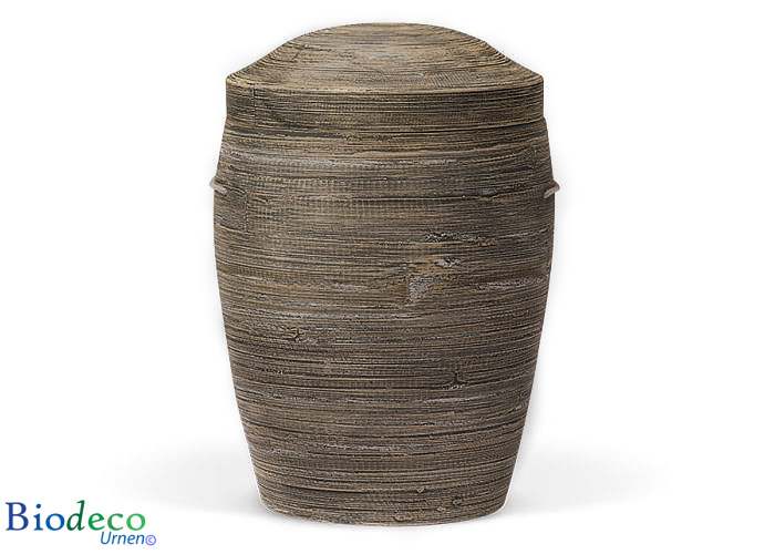 De biologisch afbreekbare Bamboe-urn Inca, voor een asbijzetting in de aarde.